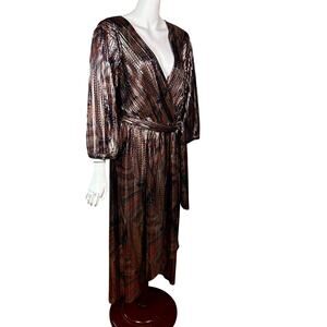 Johnny Was dress XL metallic wrap pleated dressy slimming art deco jazz